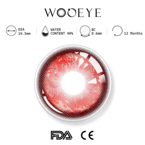 Thermo Aura Red product specifications, Wooeye logo on top, FDA and CE certification marks on bottom