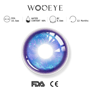 Thermo Aura bIue product specifications, Wooeye logo on top, FDA and CE certification marks on bottom