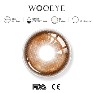 Thermo Aura brown product specifications, Wooeye logo on top, FDA and CE certification marks on bottom