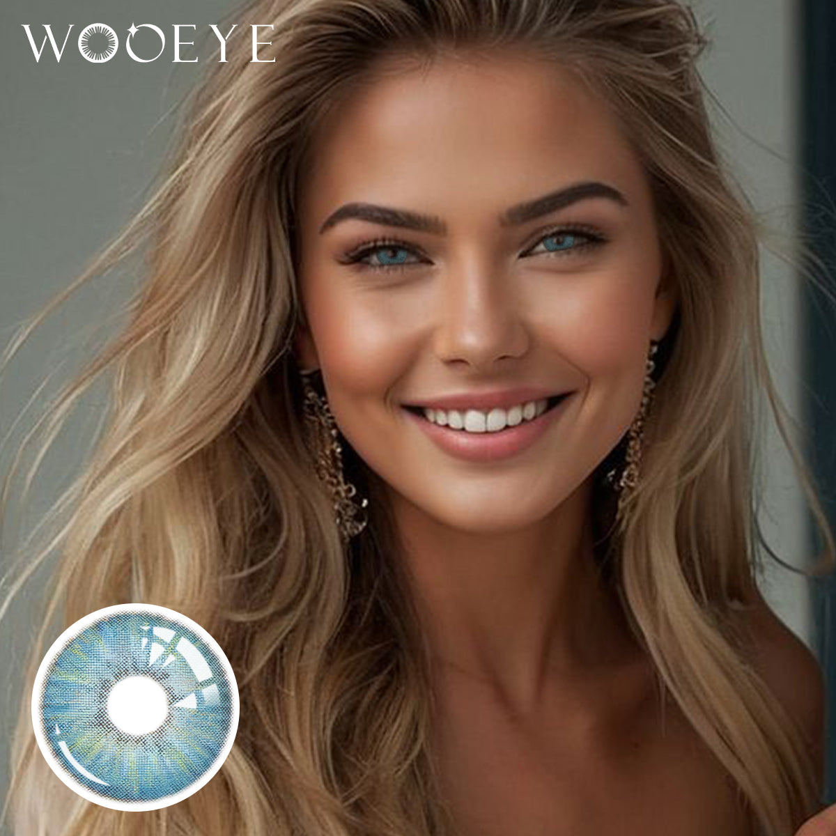 Model wearing  Transform Blue Contact Lenses
