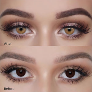 Before and after wearing Transform Brown Contact Lenses