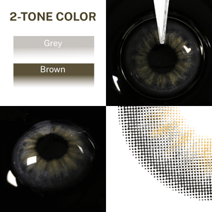 Close-up of the black background and edge details of the Wine Gray contact lens, two colors of the product on the upper left