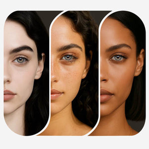 Jennie Grey Contact Lenses displayed on models with Fair skin, Medium skin, and Dark skin to show versatility across different complexions.