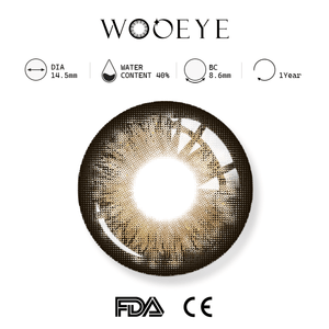 aurora brown product specifications, Wooeye logo on top, FDA and CE certification marks on bottom