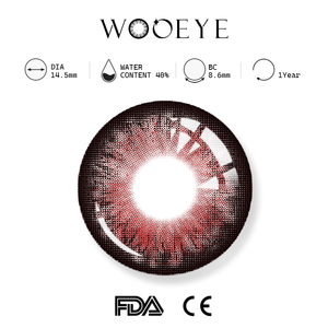 aurora red product specifications, Wooeye logo on top, FDA and CE certification marks on bottom
