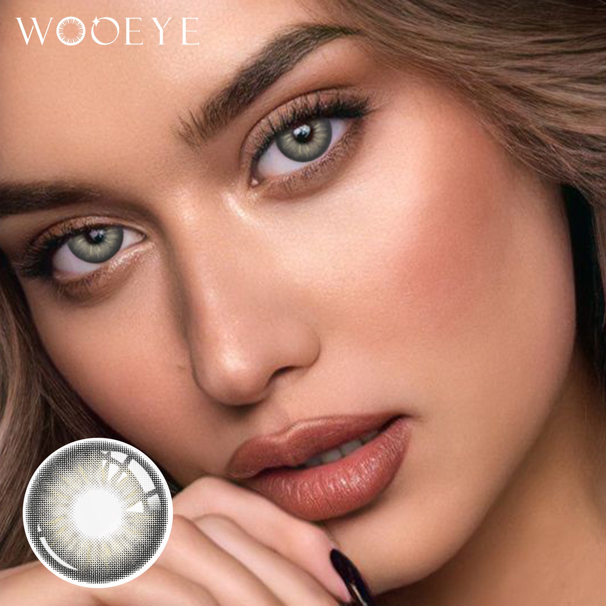 Model wearing Jennie Grey Contact Lenses