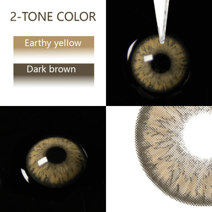 new-york brown 2-Tone Colored Contact Lenses showing light and dark green shades, close-up on eye, and lens texture