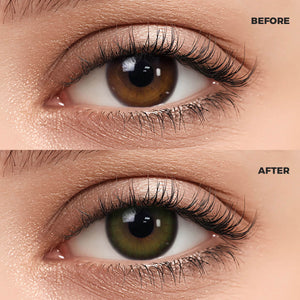 Girl wearing Diamond Brown Contact Lenses contact lenses before and after effect
