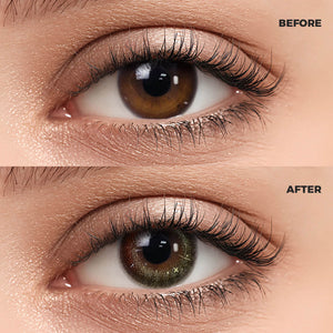 Girl wearing Yel Dream Elflow pink Contact Lenses contact lenses before and after effect