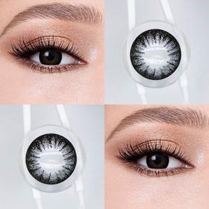 Pearl Black contact lenses eye effect close-up and product close-up