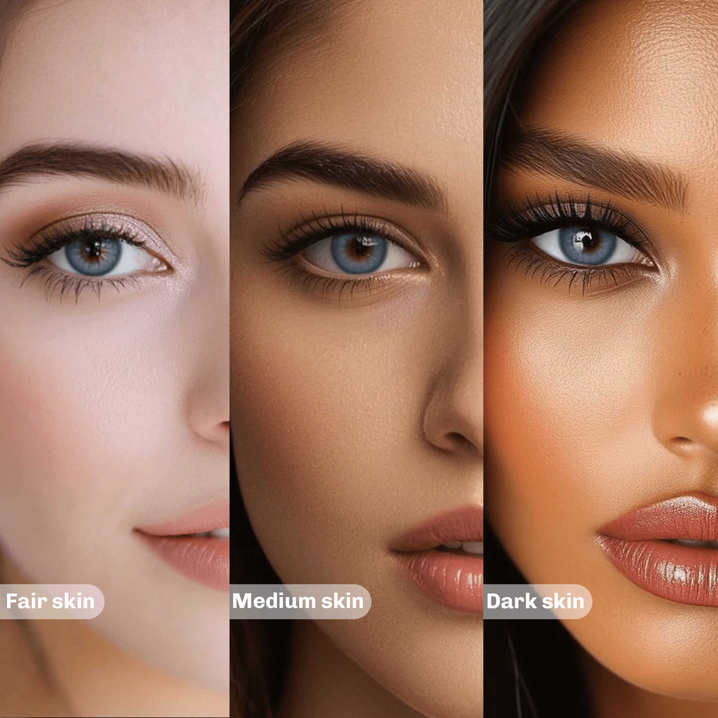 Girls of different skin colors wearing Wooeye Nut Blue Contact Lenses