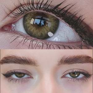 Woman winks while wearing Taylor Brown contact lenses