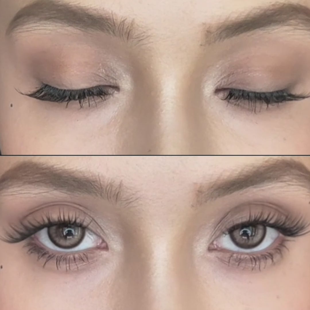 Woman winks while wearing Nut Brown contact lenses