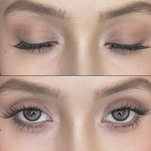 Woman winks while wearing Nut Brown contact lenses