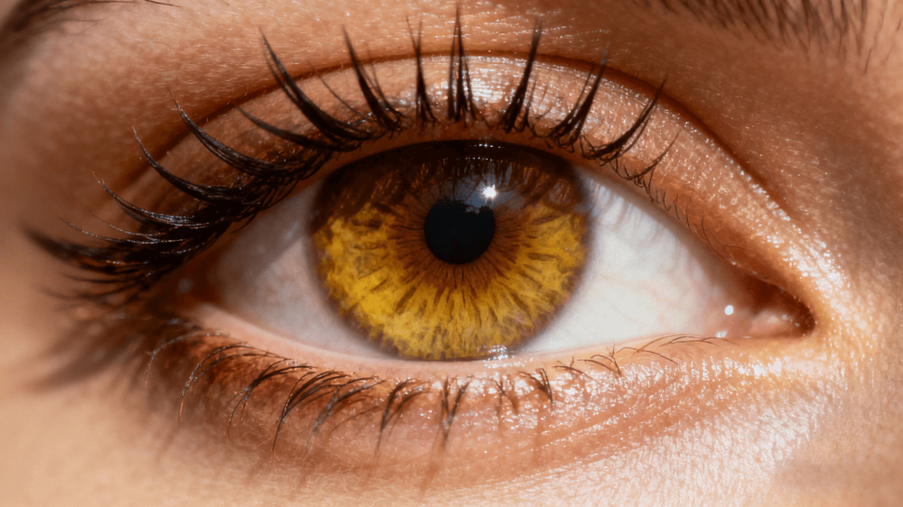 Close-up of a yellow hazel human eye showing natural beauty, clarity, and calm expression.