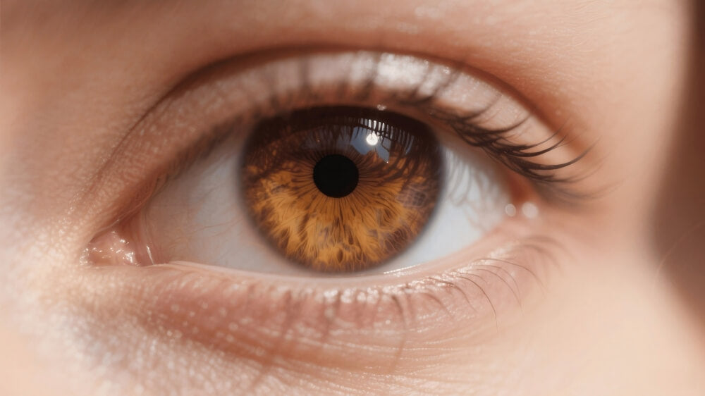 Natural amber hazel eye color showcase with detailed iris patterns and warm highlights.