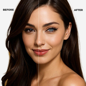 Girl wearing alice blue contact lenses before and after effect