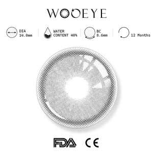 alice grey product specifications, Wooeye logo on top, FDA and CE certification marks on bottom