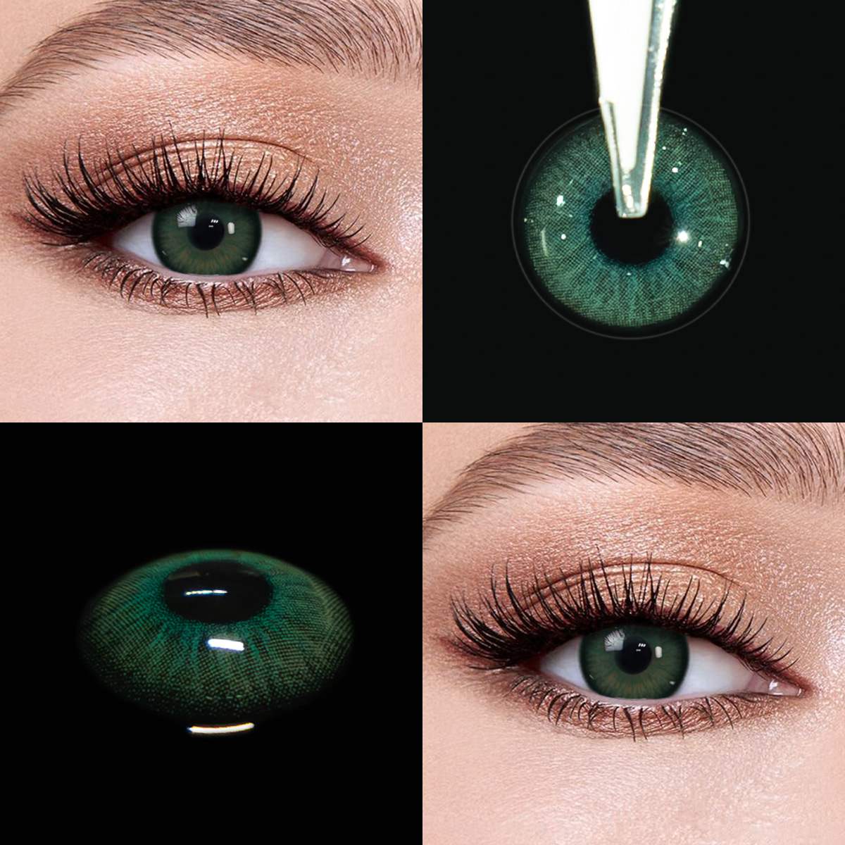 Elf Green contact lenses eye effect close-up and product close-up