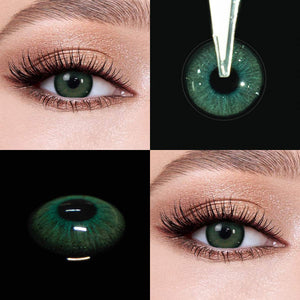 Elf Green contact lenses eye effect close-up and product close-up