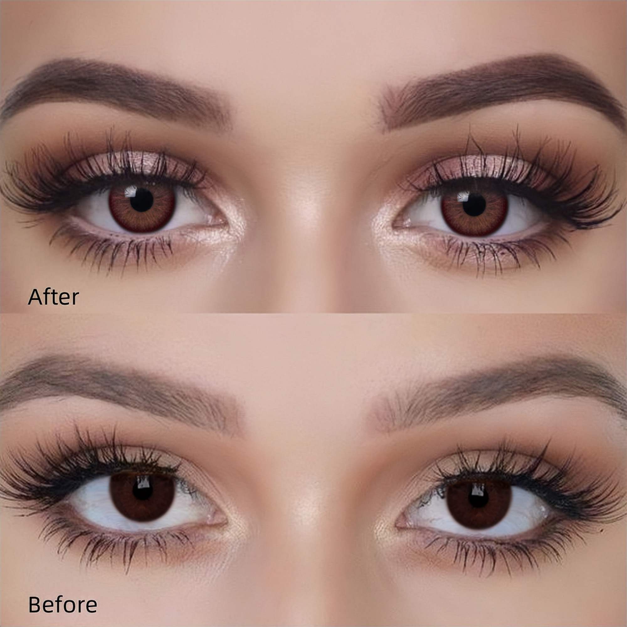 Girl wearing elf purple contact lenses before and after effect