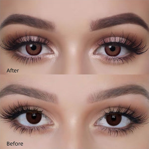 Girl wearing elf purple contact lenses before and after effect