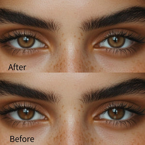 Girl wearing Glass Brown contact lenses before and after effect
