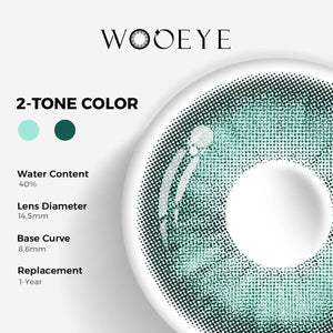 Amber Blue Color Contacts specifications: 14.5mm diameter, 8.6mm base curve, and 40% water content for daily comfort.