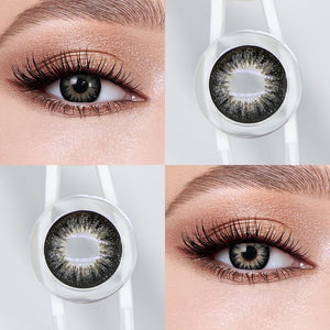 Pearl Gray II contact lenses eye effect close-up and product close-up