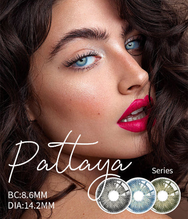 A model wearing Wooeye PATTAYA series colored contact lenses