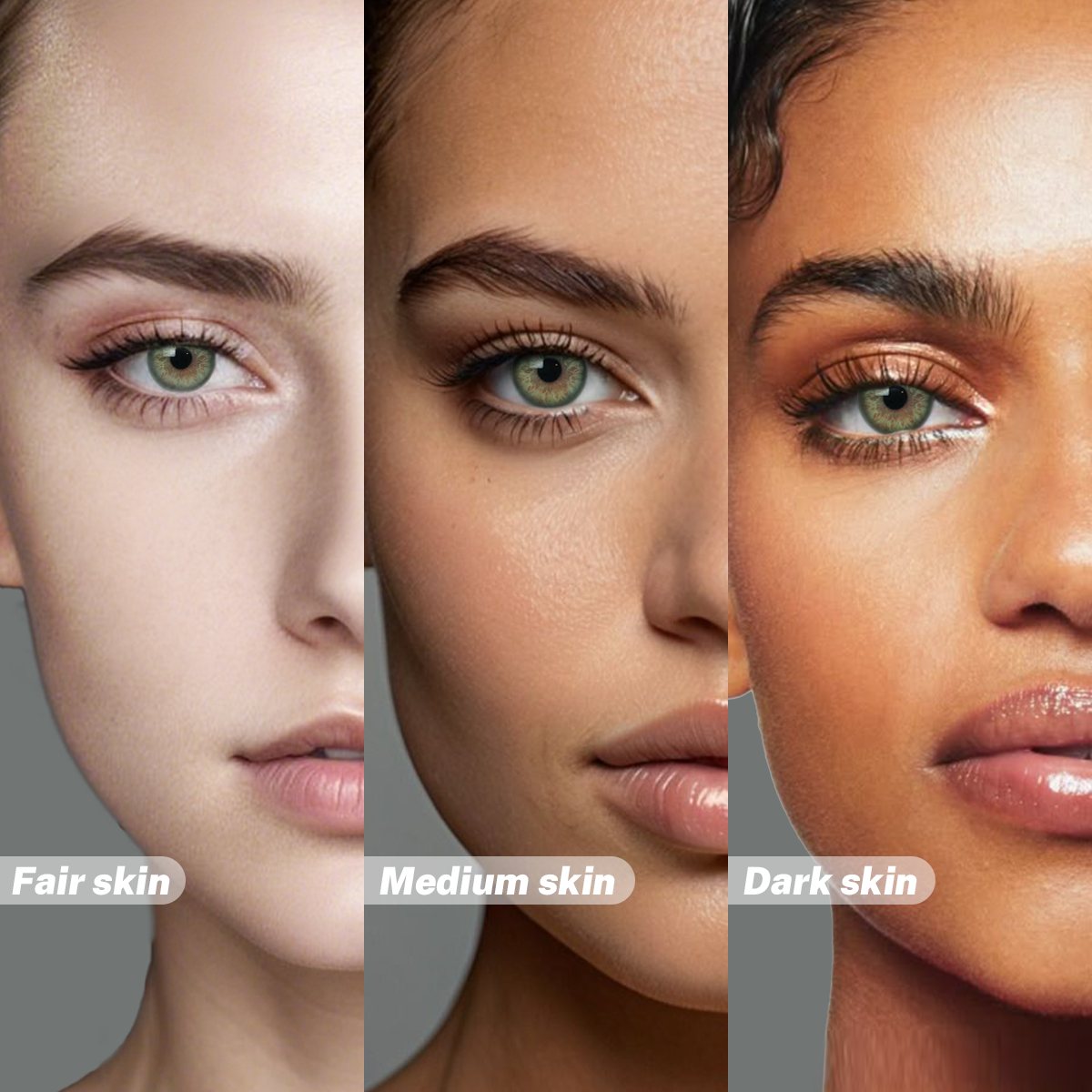 Girls of different skin colors wearing Alice Green contact lenses