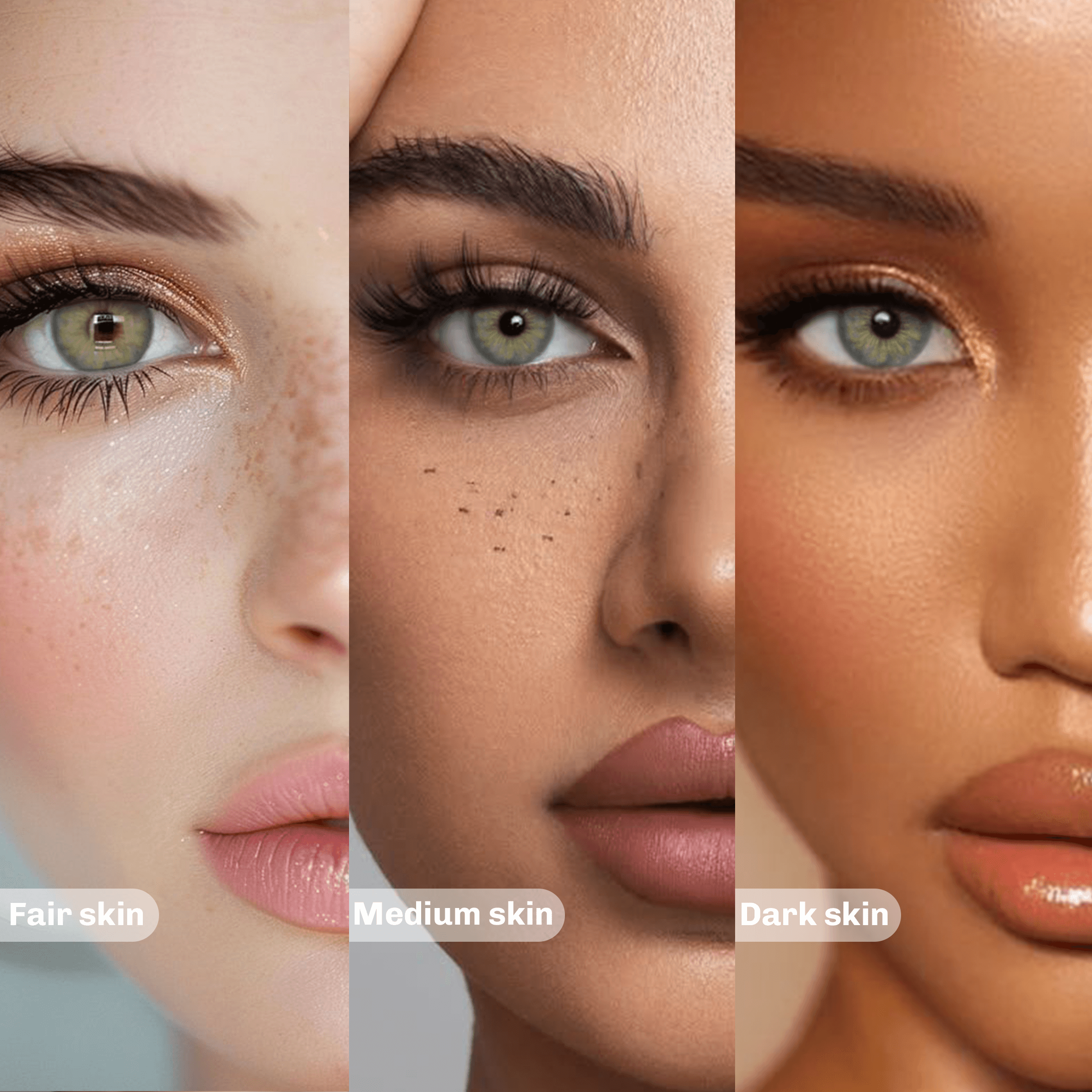 Girls of different skin colors wearing Wooeye Cleo Gray Contact Lenses 