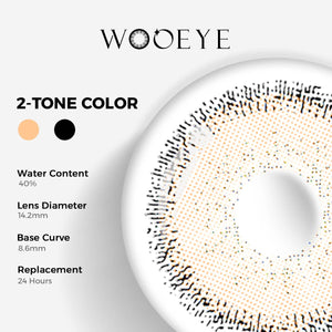 Cream Brown II Color Contacts specifications: 14.2mm diameter, 8.6mm base curve, and 40% water content for daily comfort.