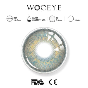 Dew Gray product specifications, Wooeye logo on top, FDA and CE certification marks on bottom