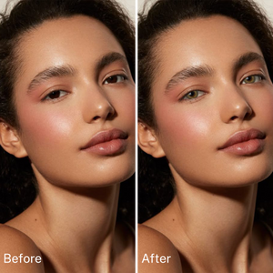 Girl wearing Dew Gray contact lenses before and after effect