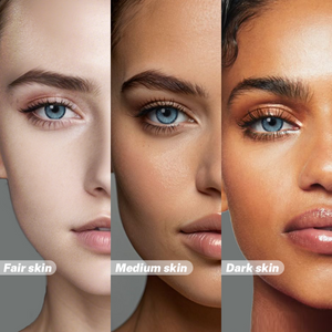 Girls of different skin colors wearing Diamond Blue I contact lenses