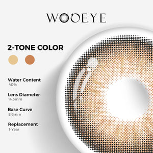 Jennie Brown Color Contacts specifications: 14.5mm diameter, 8.6mm base curve, and 40% water content for daily comfort.