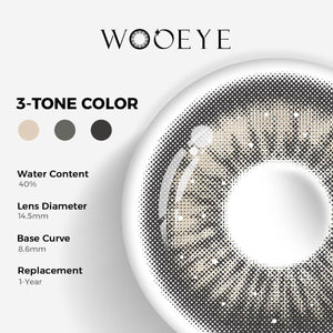 Jennie Grey I Color Contacts specifications: 14.5mm diameter, 8.6mm base curve, and 40% water content for daily comfort.