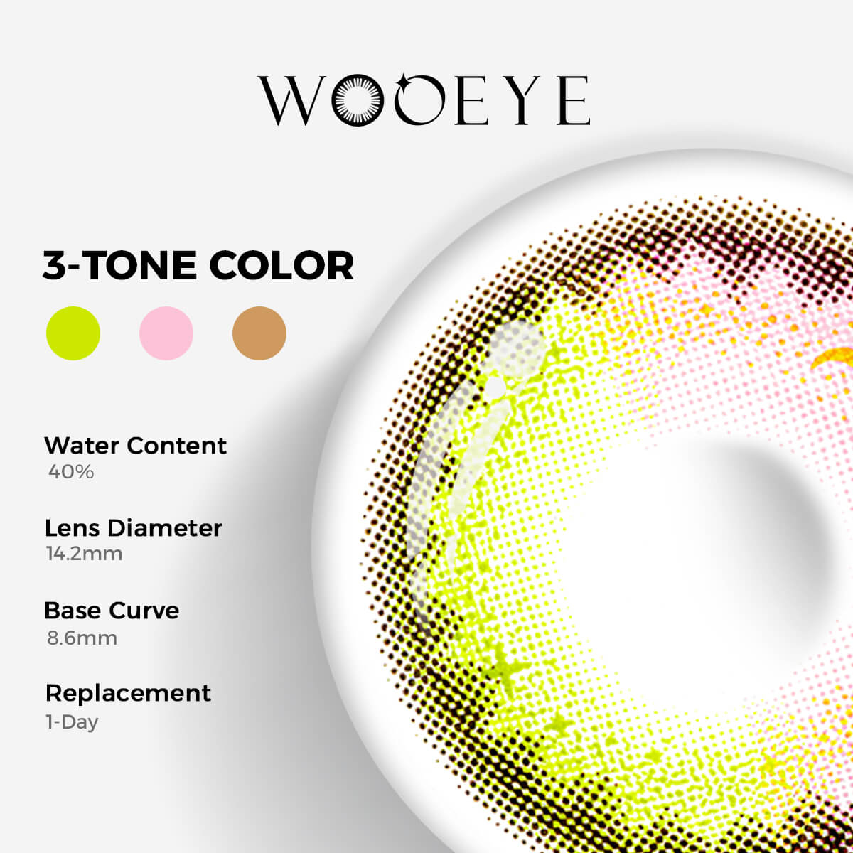 Yel Dream Elflow pink Contact Lenses Color Contacts specifications: 14.2mm diameter, 8.6mm base curve, and 40% water content for daily comfort.