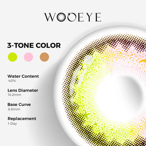 Yel Dream Elflow pink Contact Lenses Color Contacts specifications: 14.2mm diameter, 8.6mm base curve, and 40% water content for daily comfort.