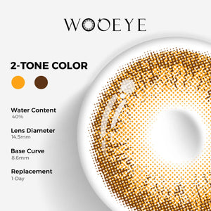 Sepia Brown Color Contacts specifications: 14.5mm diameter, 8.6mm base curve, and 40% water content for daily comfort.