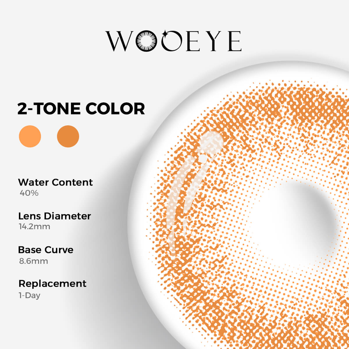 Coffee Gray Color Contacts specifications: 14.2mm diameter, 8.6mm base curve, and 40% water content for daily comfort.