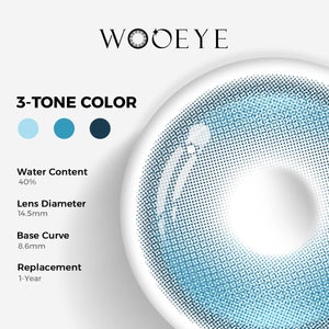 Halo Pro Blue Color Contacts specifications: 14.5mm diameter, 8.6mm base curve, and 40% water content for daily comfort.