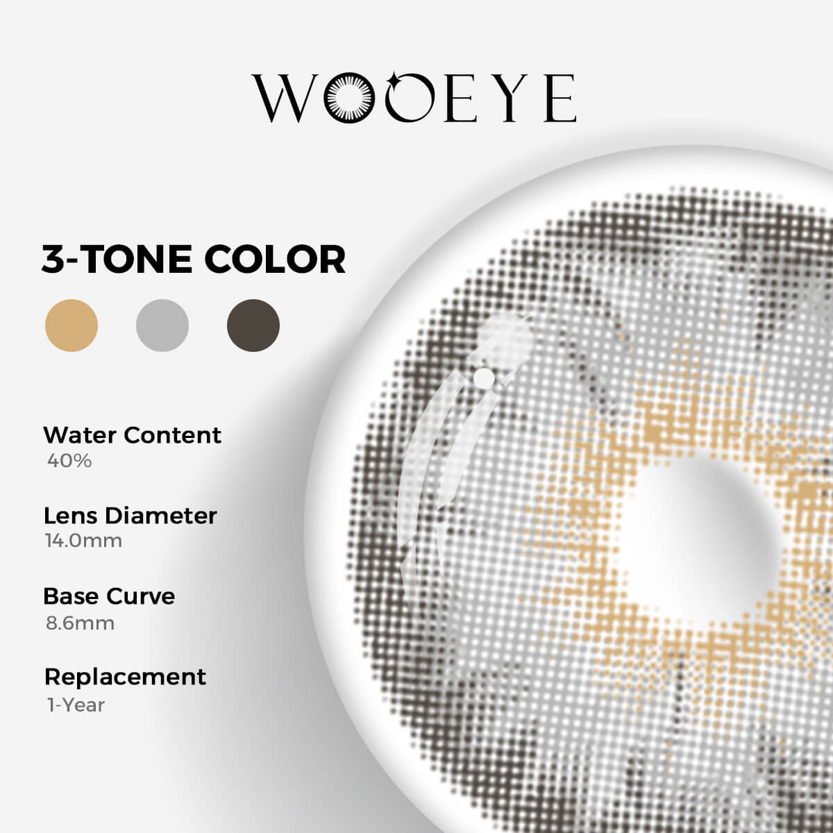 Mermaid Grey Contact Lenses Color Contacts specifications: 14.0mm diameter, 8.6mm base curve, and 40% water content for daily comfort.