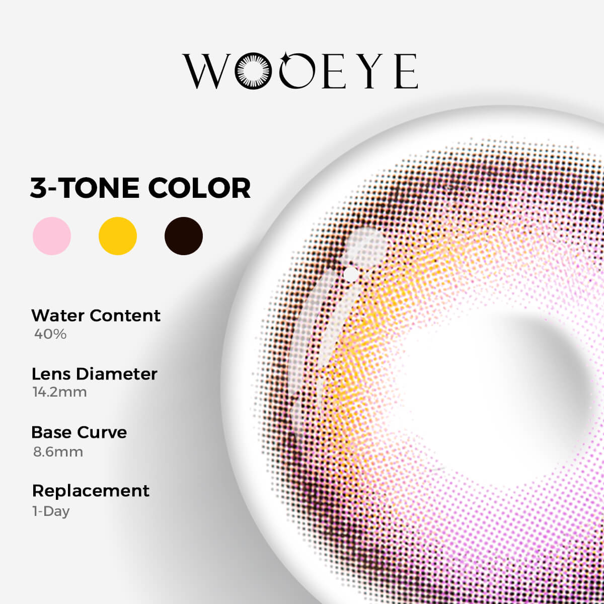 Sakura Purple Contact Lenses Color Contacts specifications: 14.2mm diameter, 8.6mm base curve, and 40% water content for daily comfort.