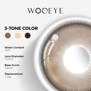 Master Tea Brown Color Contacts specifications: 14.2mm diameter, 8.6mm base curve, and 40% water content for daily comfort.