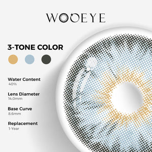 Mermaid Blue Color Contacts specifications: 14.0mm diameter, 8.6mm base curve, and 40% water content for daily comfort.