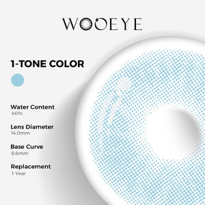Mulberry Blue Color Contacts specifications: 14.0mm diameter, 8.6mm base curve, and 40% water content for daily comfort.