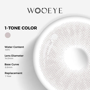 Mulberry Grey Color Contacts specifications: 14.0mm diameter, 8.6mm base curve, and 40% water content for daily comfort.