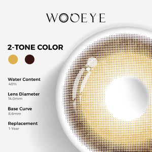 Glass Brown Color Contacts specifications: 14.0mm diameter, 8.6mm base curve, and 40% water content for daily comfort.
